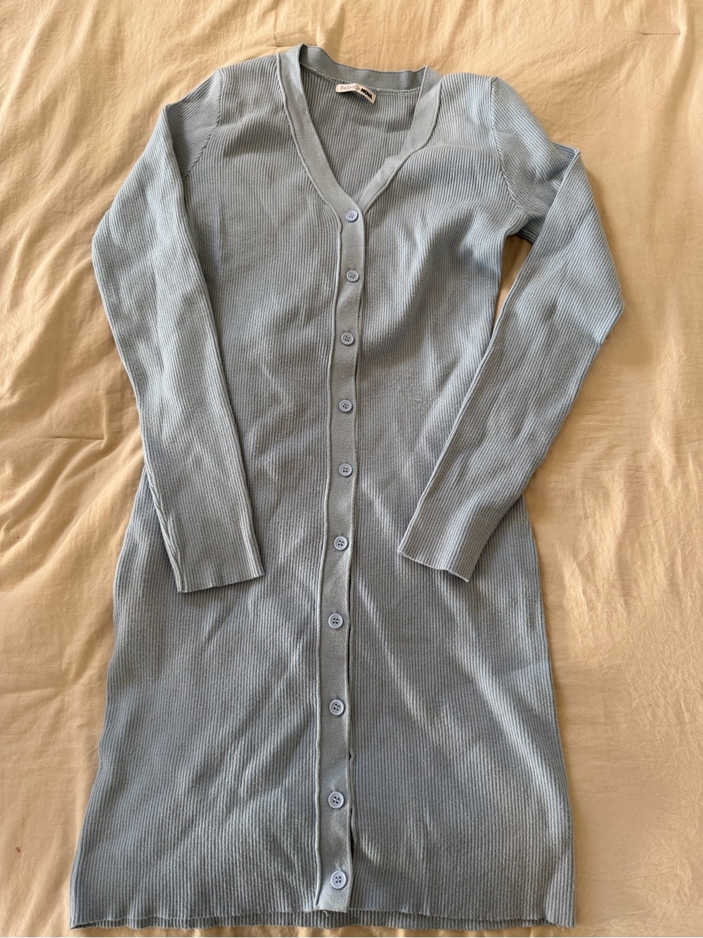 Fashion Nova Light Blue Ribbed Button-Front Dress
